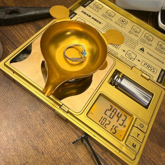 Vintage Sterling Silver Turquoise Cabochon Ring | Petite Chevron Design | Size 4 - Picture 2 of 5